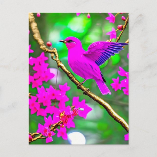 Colourful Surreal Pink Bird Postcard (Front)