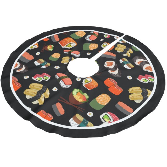 Colourful Sushi Food Themed Christmas Brushed Polyester Tree Skirt (Angled)
