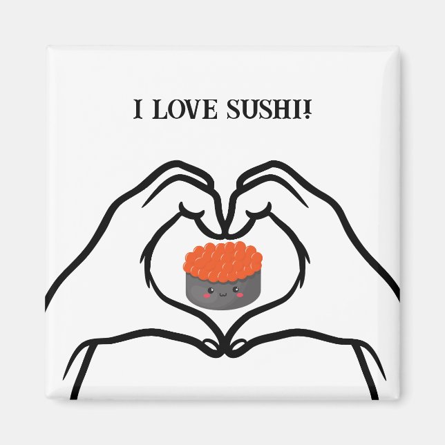 Colourful Sushi "I love sushi" Hand Heart Magnet (Front)