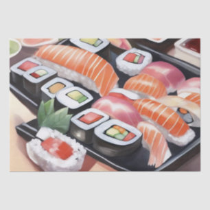 Colourful Sushi on Black Platter Tissue Paper