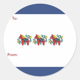 Colourful Swedish Dala Horse Classic Round Sticker