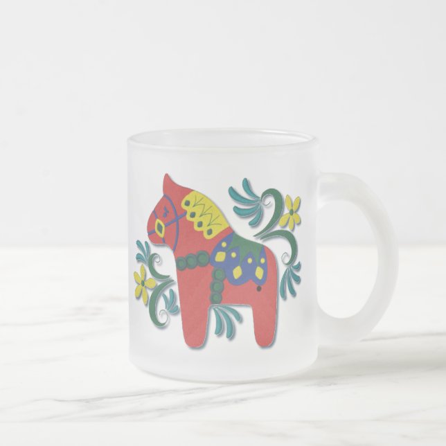 Colourful Swedish Dala Horse Frosted Glass Coffee Mug (Right)