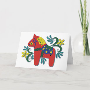 Colourful Swedish Dala Horse Holiday Card
