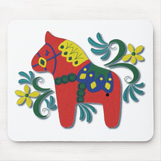 Colourful Swedish Dala Horse Mouse Mat (Front)
