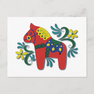 Colourful Swedish Dala Horse Postcard