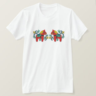 Colourful Swedish Dala Horse Twins T-Shirt