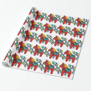 Colourful Swedish Dala Horse Wrapping Paper