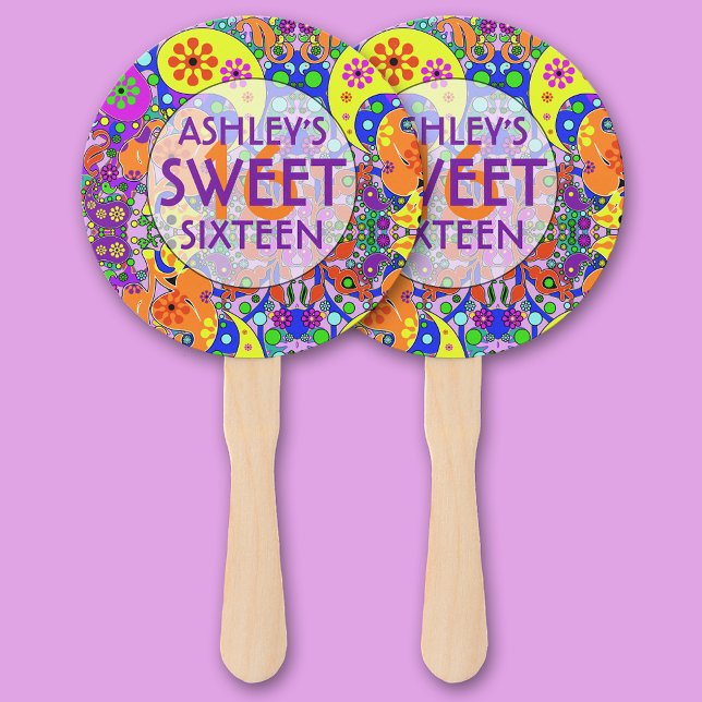 Colourful Sweet 16 Birthday  Hand Fan (Creator Uploaded)