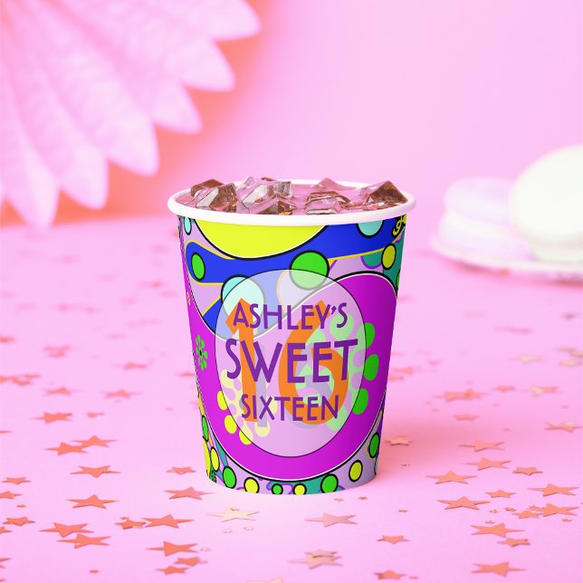 Colourful Sweet 16 Birthday Party Napkins Paper Cups (Creator Uploaded)
