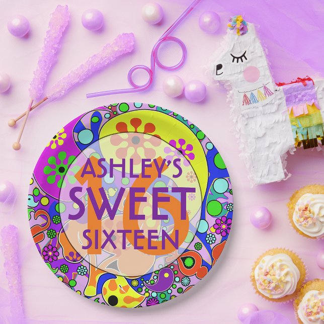 Colourful Sweet 16 Birthday Party Plates (Creator Uploaded)