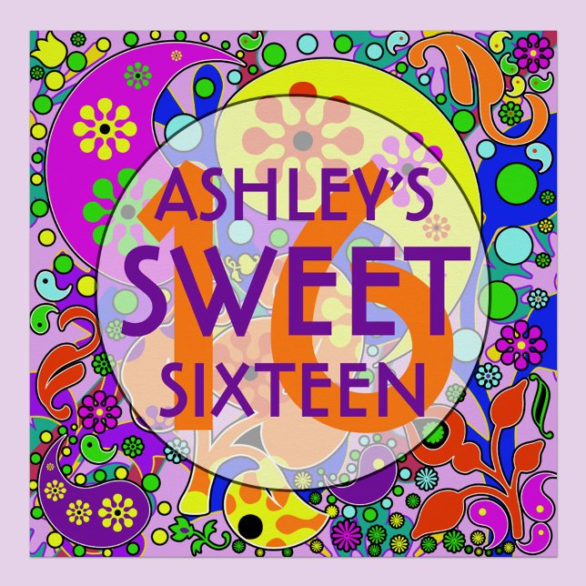 Colourful Sweet 16 Birthday  Poster (Creator Uploaded)