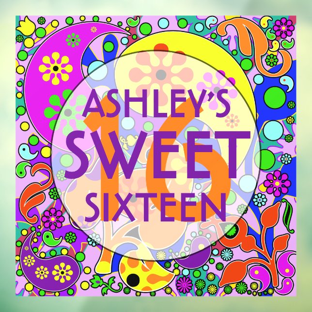 Colourful Sweet 16 Birthday  Window Cling (Sheet 3)