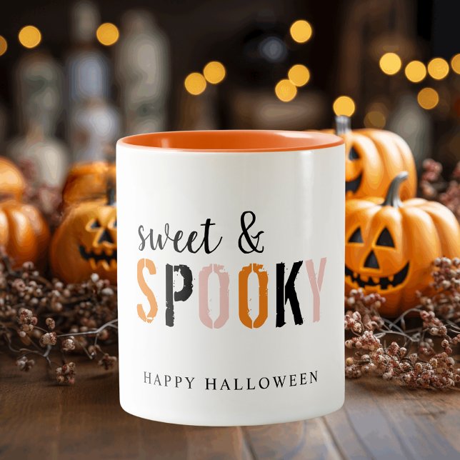 Colourful Sweet And Spooky | Happy Halloween  Two-Tone Coffee Mug (Creator Uploaded)