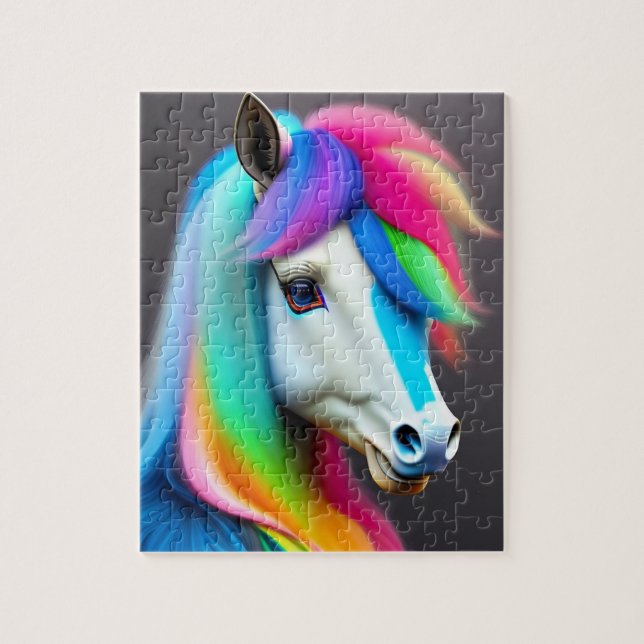 Colourful Sweet Baby Pony With Rainbow, White Pony Jigsaw Puzzle (Vertical)