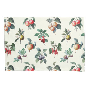 Colourful Sweet Botanical Vintage Fruit on White Pillowcase