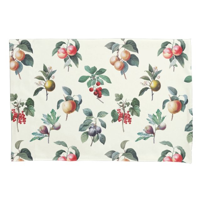 Colourful Sweet Botanical Vintage Fruit on White Pillowcase (Front)