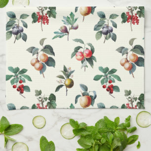 Colourful Sweet Botanical Vintage Fruit on White Tea Towel