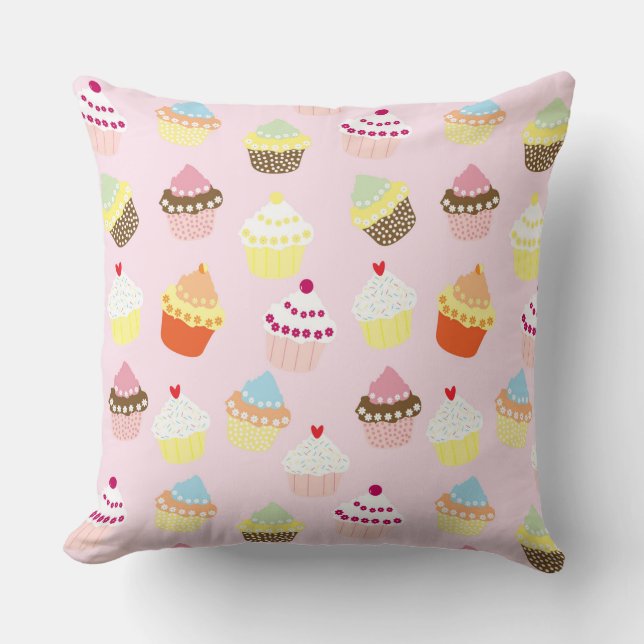 Colourful Sweet Cupcakes Pattern Throw Pillow (Front)