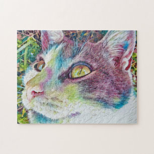 Colourful Sweet Face Cat Art Puzzle