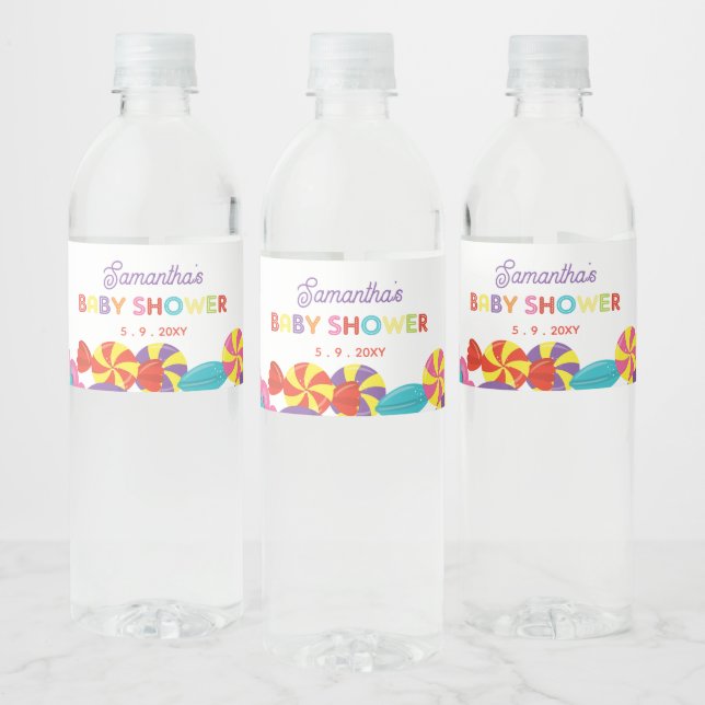 Colourful Sweet Fun Candy Theme Baby Shower Water Bottle Label (Bottles)