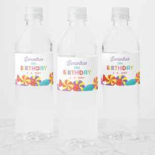 Colourful Sweet Fun Candy Theme Birthday Party Water Bottle Label