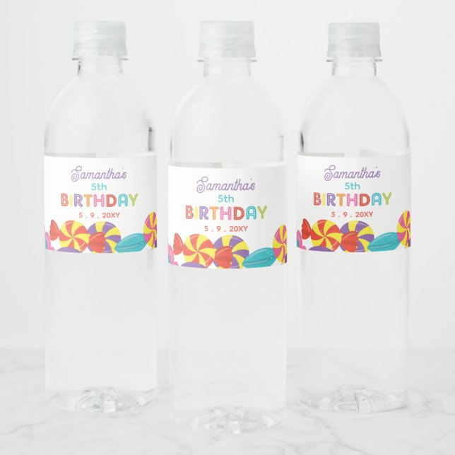 Colourful Sweet Fun Candy Theme Birthday Party Water Bottle Label (Bottles)