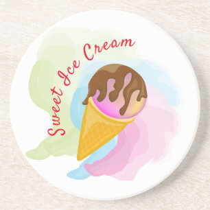 Colourful sweet ice cream in a cone coaster
