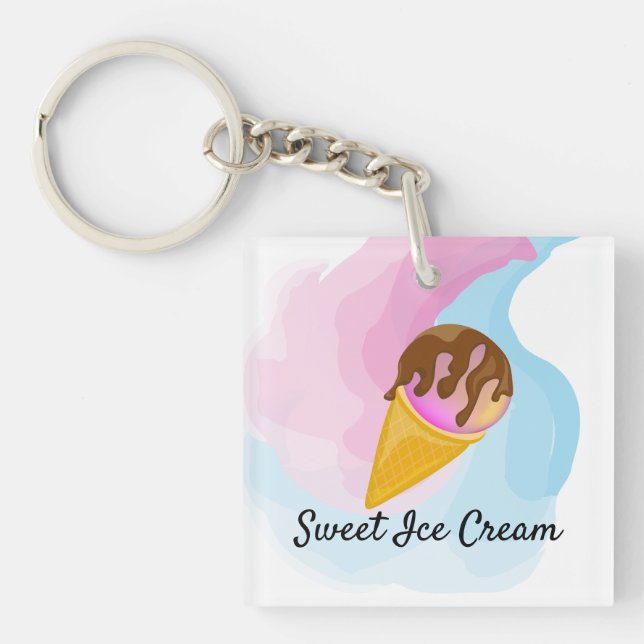 Colourful sweet ice cream in a cone key ring (Front)