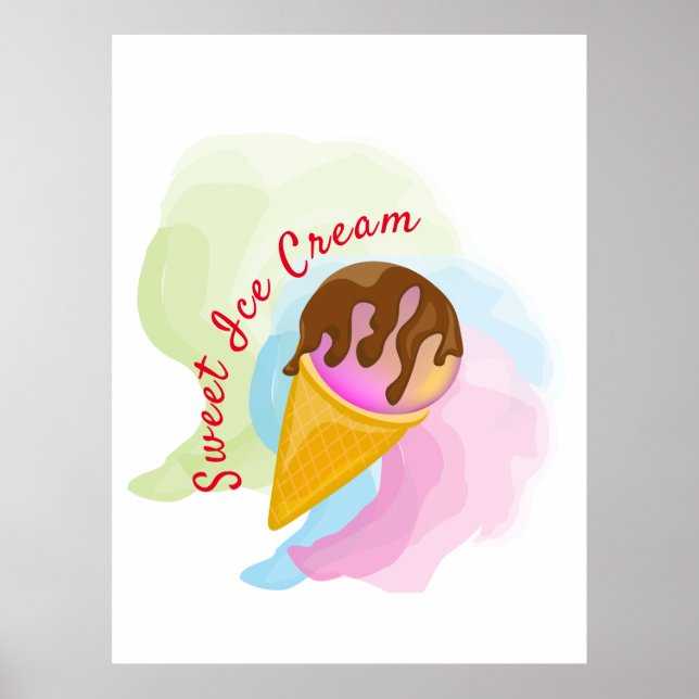 Colourful sweet ice cream in a cone poster (Front)