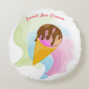 Colourful sweet ice cream in a cone round cushion