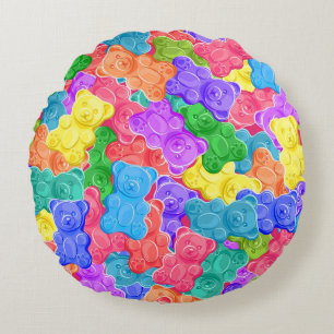 Colourful sweet jelly bears, gummy candies. Seamle Round Cushion