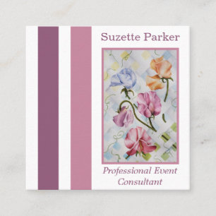 Colourful Sweet Pea Flowers Event Planner Square Business Card