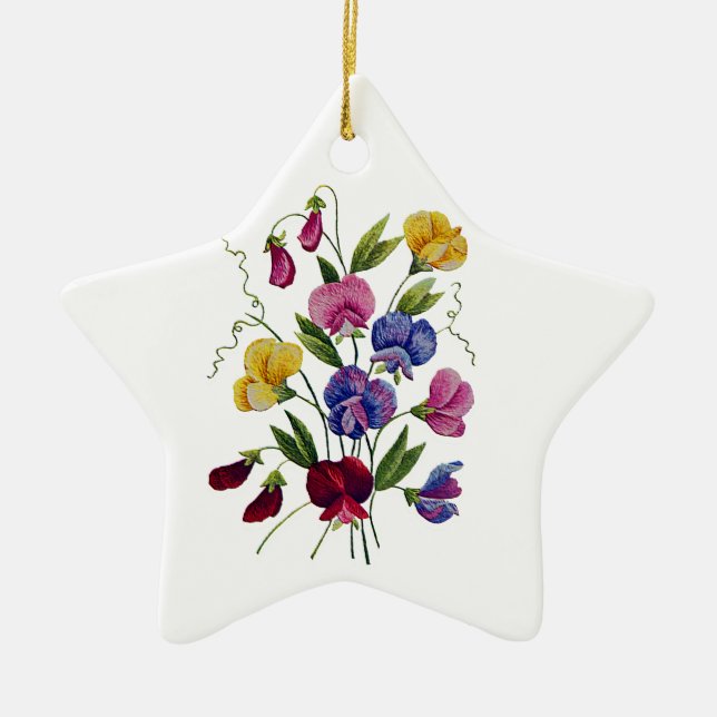 Colourful Sweet Peas Ceramic Tree Decoration (Front)