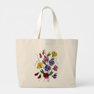 Colourful Sweet Peas Embroidered Large Tote Bag