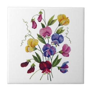 Colourful Sweet Peas Tile