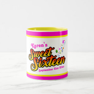 Colourful Sweet Sixteen with Balloons and Streamer Two-Tone Coffee Mug