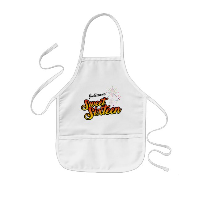 Colourful Sweet Sixteen with Name Kids Apron (Front)