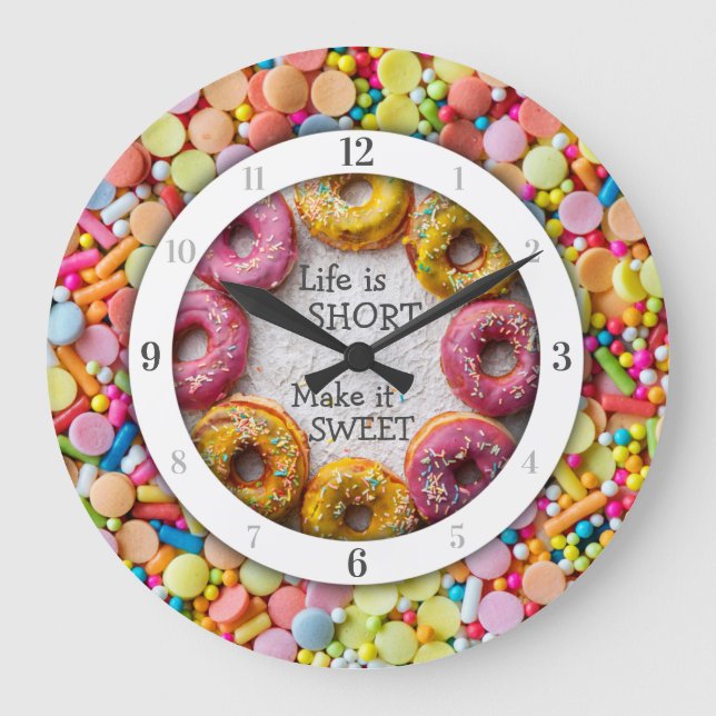 Colourful Sweets, Glazed Doughnuts & Quote Kitchen Large Clock (Front)