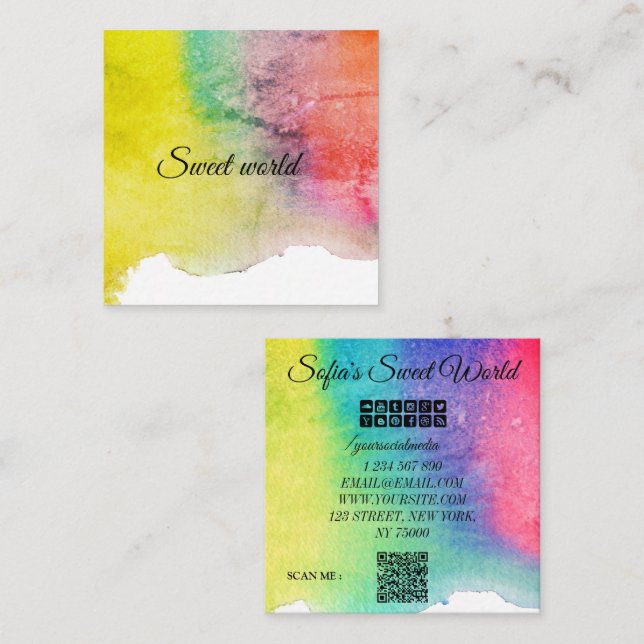 Colourful  Sweets Qr Code Modern Square Bus Square Business Card (Front/Back)