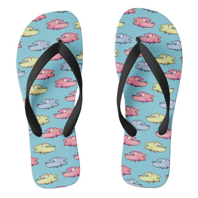 Colourful swimming happy fish flip flops (Footbed)