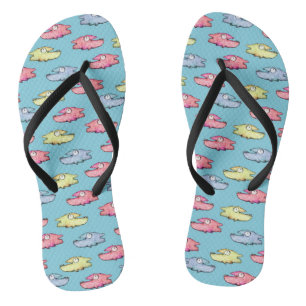 Colourful swimming happy fish flip flops