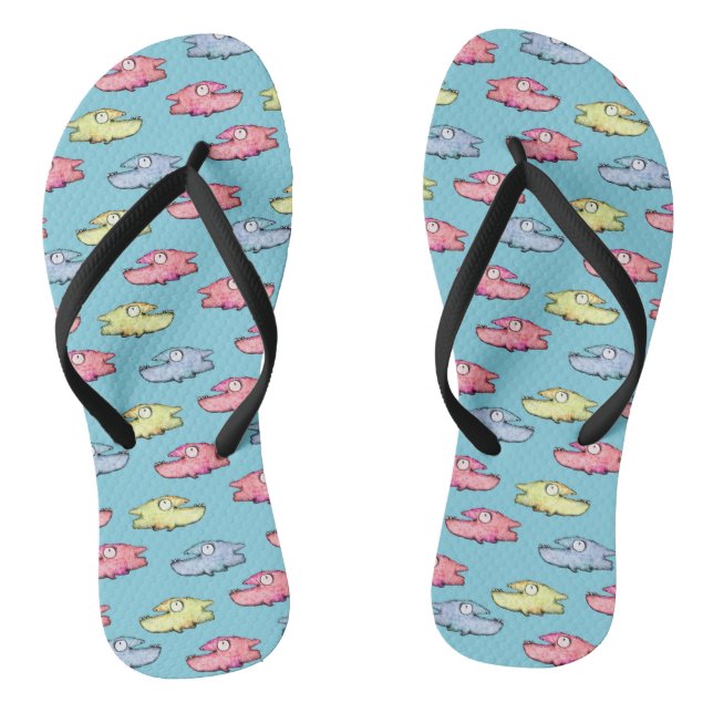 Colourful swimming happy fish flip flops (Footbed)