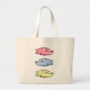 Colourful swimming happy fish large tote bag