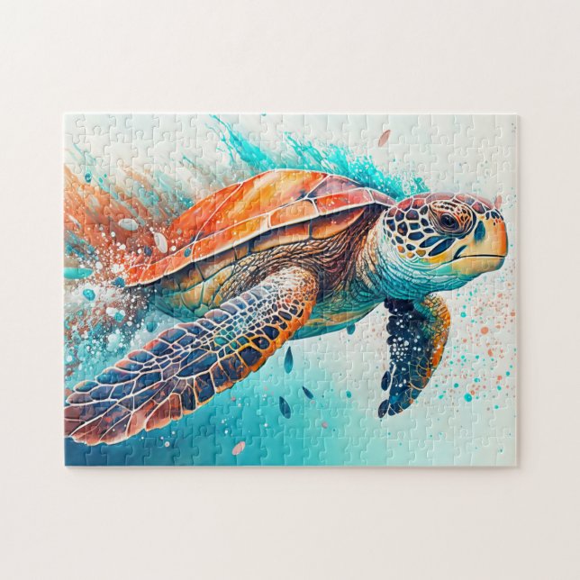 Colourful Swimming Sea Turtle Jigsaw Puzzle (Horizontal)