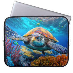 Colourful Swimming Sea Turtle Laptop Sleeve