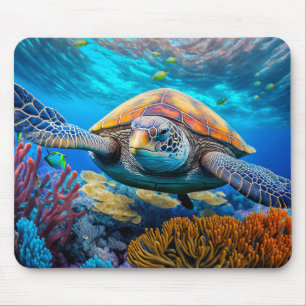 Colourful Swimming Sea Turtle Mouse Mat