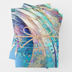 Colourful swirl leaves of exotic flower  wrapping paper sheet