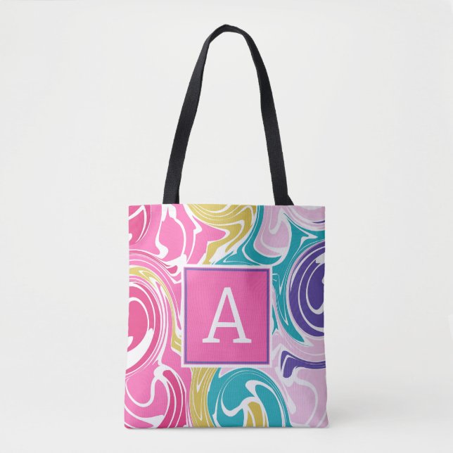 Colourful Swirl Monogram Personalised Tote Bag (Front)