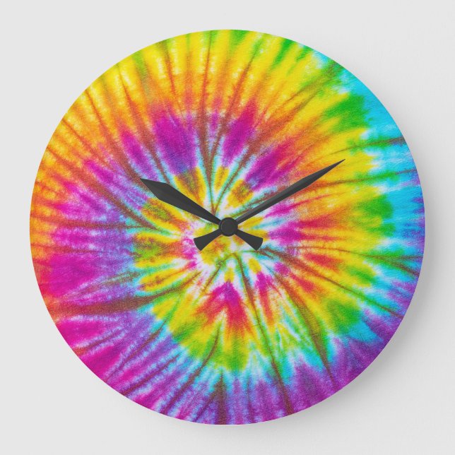 Colourful Swirl Tie-Dye Abstract. Large Clock (Front)