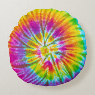 Colourful Swirl Tie-Dye Abstract. Round Cushion